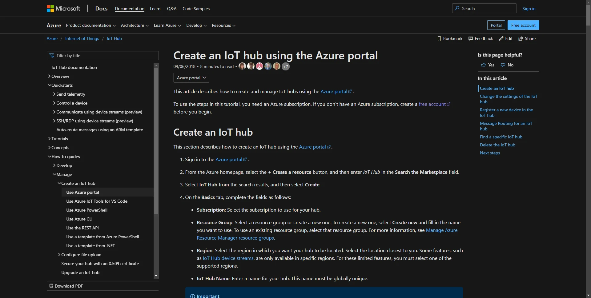 Create an IoT Hub and register a new device through the Azure portal. Detailed steps can be found in the Azure official documentation.